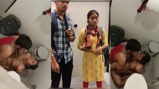 Horny College Couple Fucking in Bathroom Hidden Camera