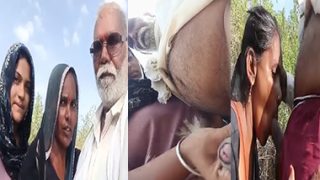 Indian Old Man Enjoying With 2 Aunty Outdoor Fuck